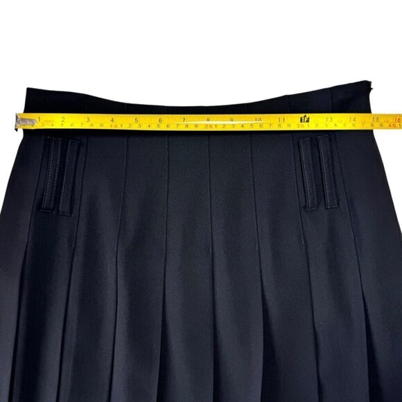 Vintage Burberry Pleated Skirt Sz.6 Black Wool Lace Hem Leather Belt Goth 90s - Picture 6 of 15